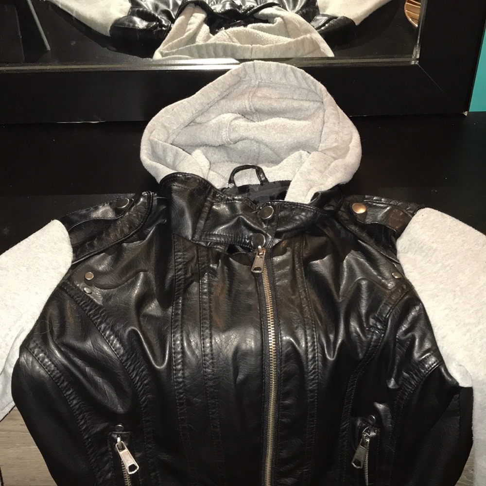 Black and grey leather jacket